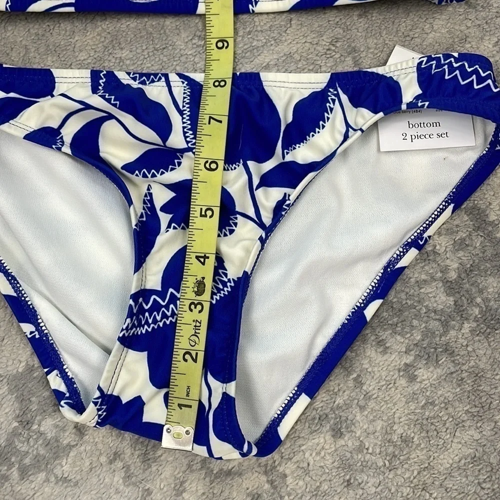 NWT Kate Spade Blue Berry Shoulder Tie Bikini Swimsuit Floral Sz XS